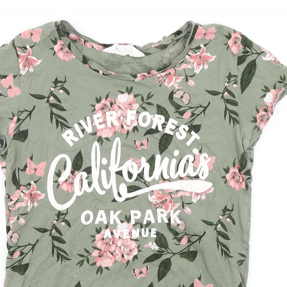 H&M Girls Green Floral  Basic T-Shirt Size 13-14 Years