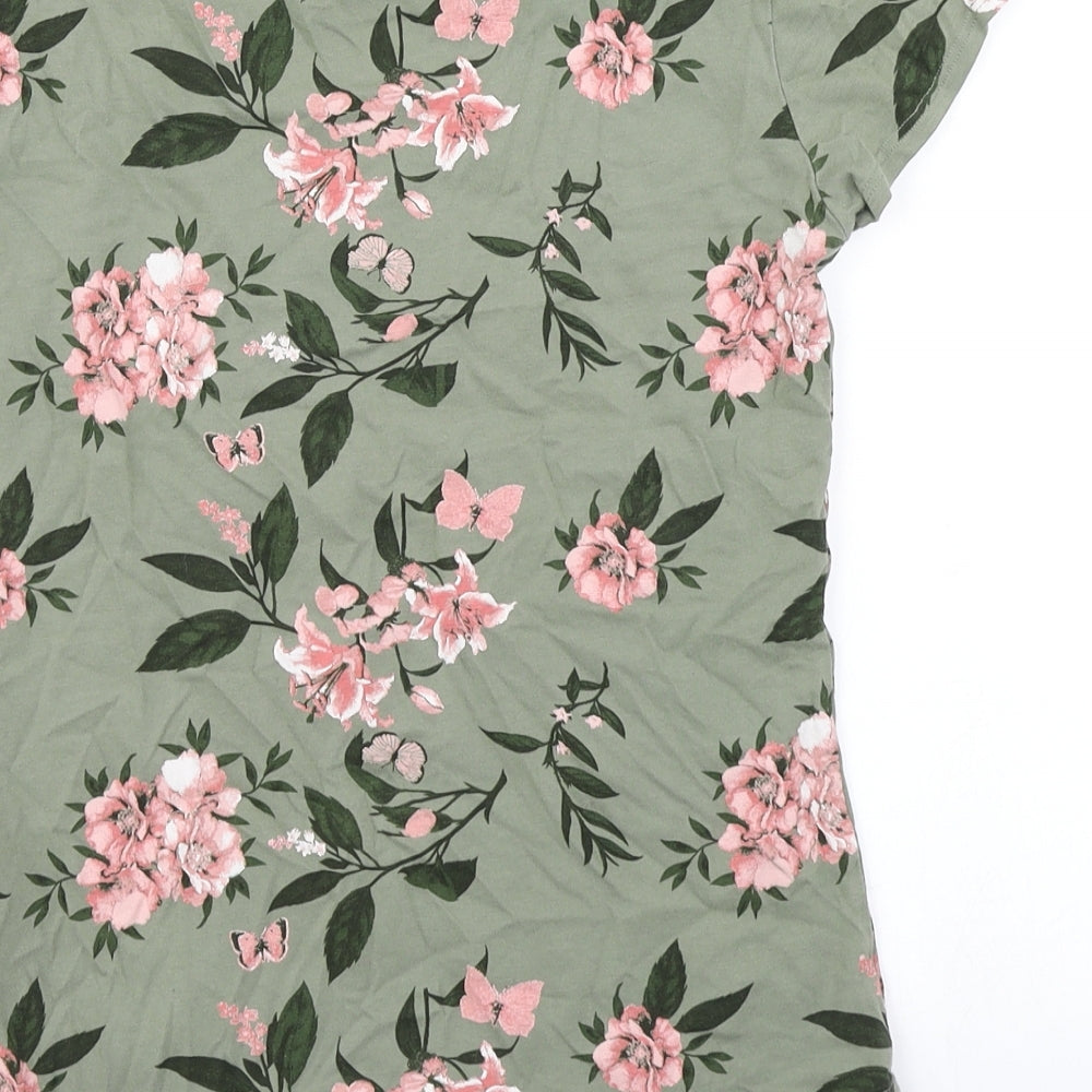 H&M Girls Green Floral  Basic T-Shirt Size 13-14 Years