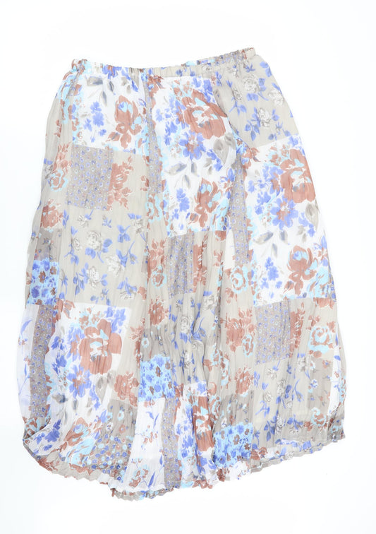 Front view of Changes women’s multicoloured floral flare skirt, size UK 12, - stretch waistband
