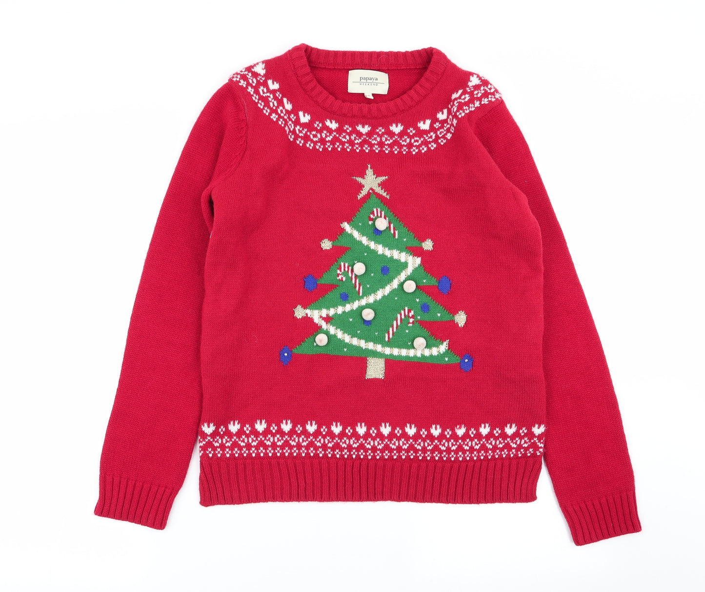 Papaya Mens Red Geometric  Pullover Jumper Size S  - christmas