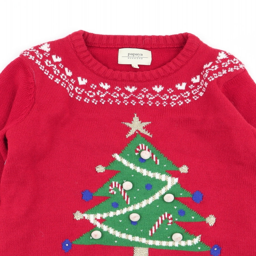 Papaya Mens Red Geometric  Pullover Jumper Size S  - christmas