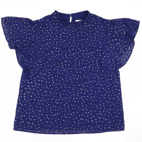 Oasis Womens Blue Polka Dot  Basic Blouse Size 16