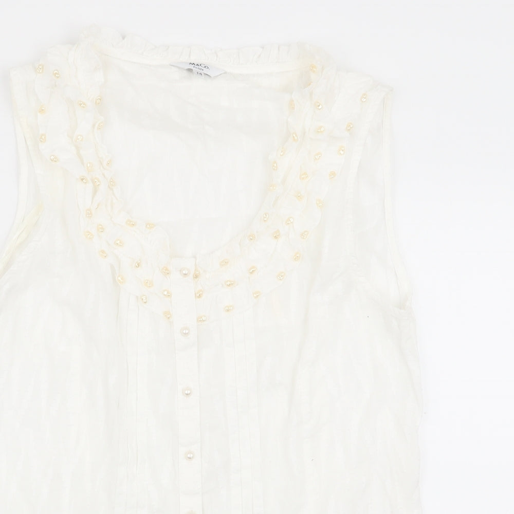 M&Co Womens White Geometric  Basic Tank Size 14