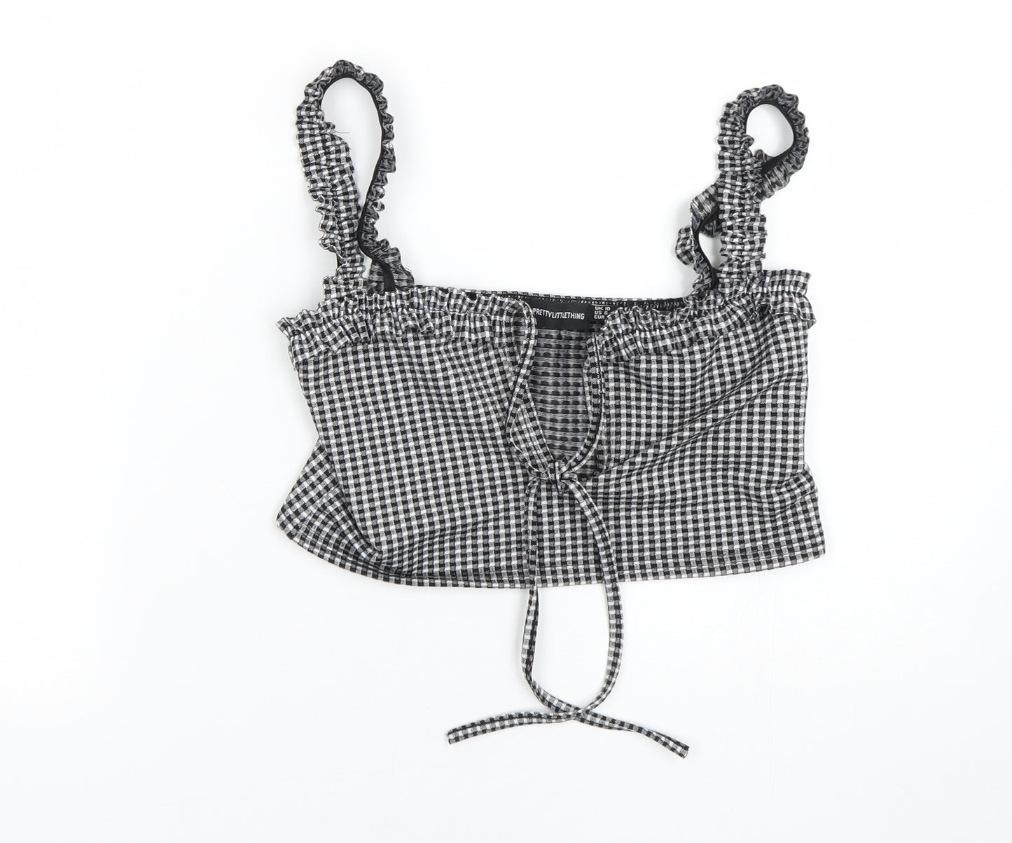 PRETTYLITTLETHING Womens Black Check  Cropped Tank Size 10