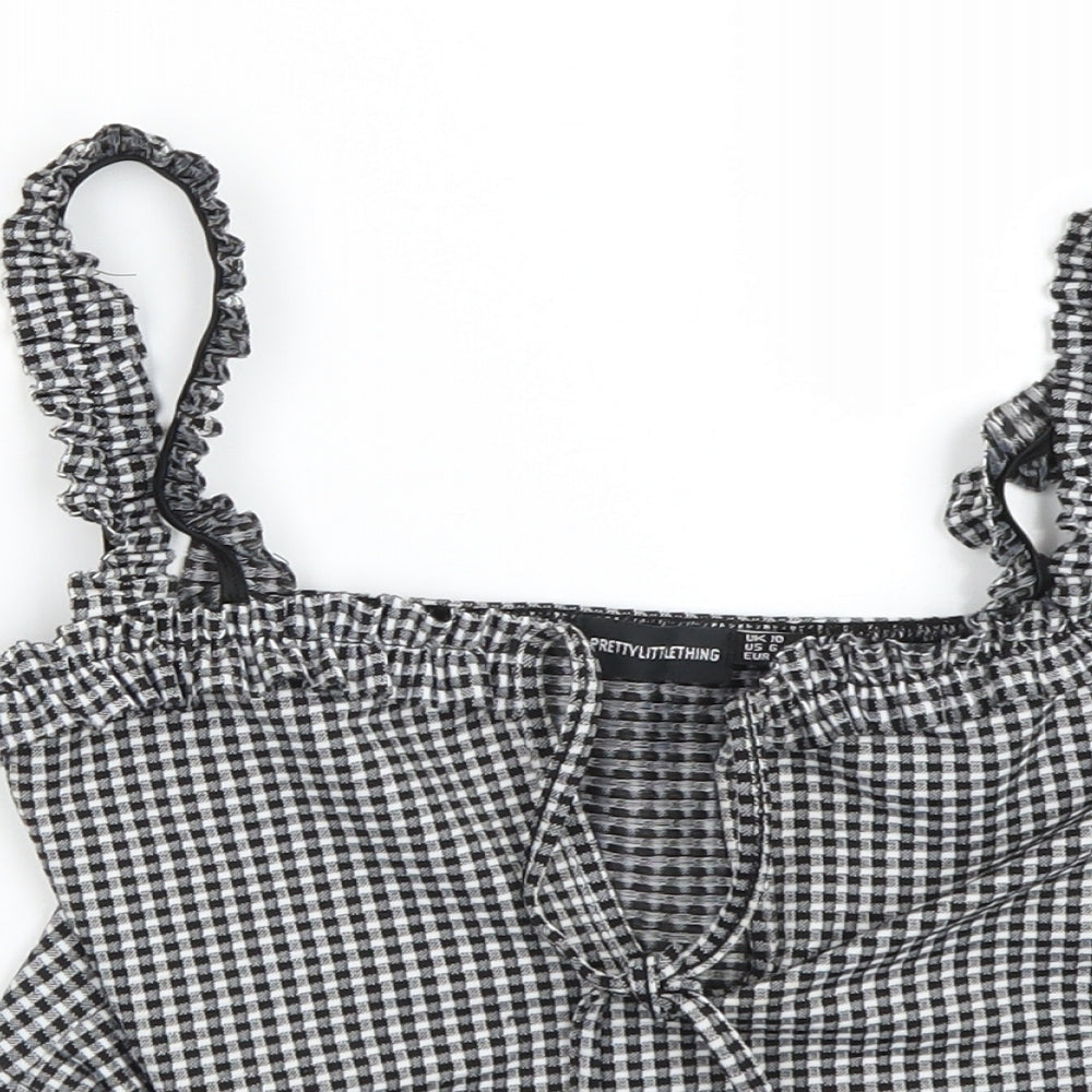 PRETTYLITTLETHING Womens Black Check  Cropped Tank Size 10