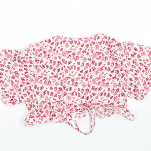 Shien Womens Red Floral  Cropped Blouse Size M