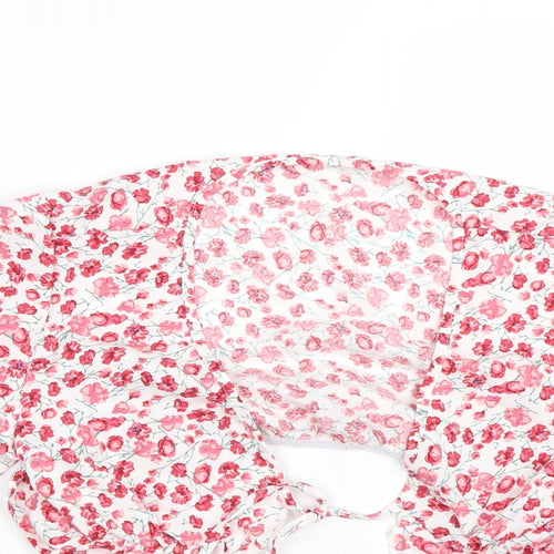 Shien Womens Red Floral  Cropped Blouse Size M