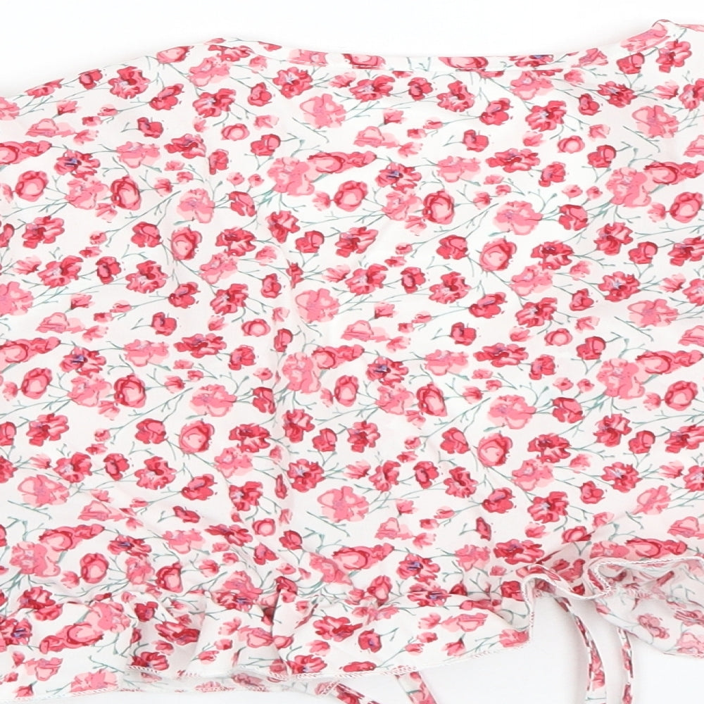 Shien Womens Red Floral  Cropped Blouse Size M