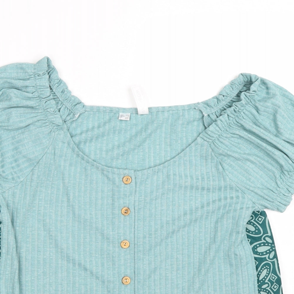 Rainbow Womens Blue Floral  Basic T-Shirt Size M