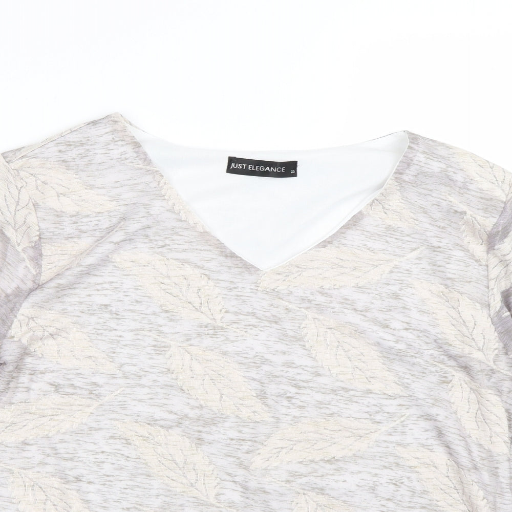 Just Elegance Womens Grey Floral  Basic T-Shirt Size 16