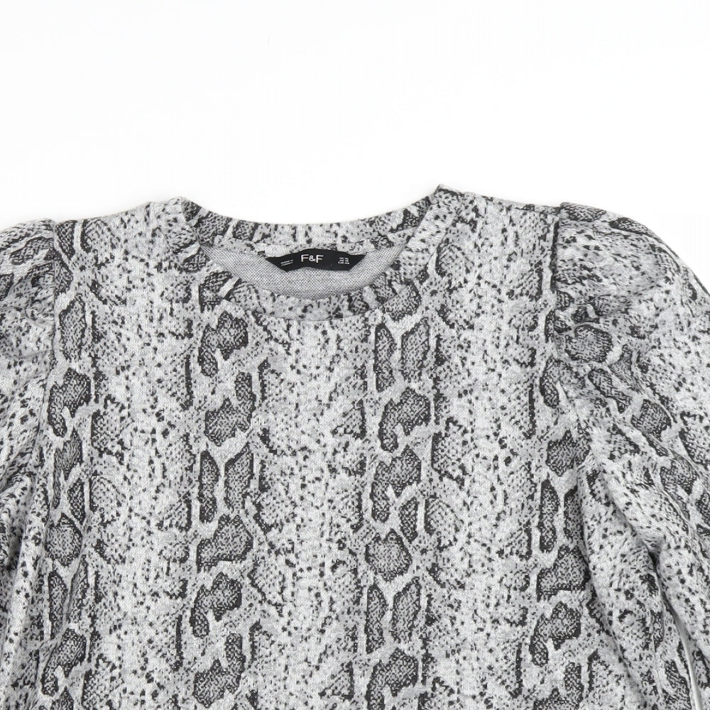 F&F Womens Grey Animal Print  Basic T-Shirt Size 16