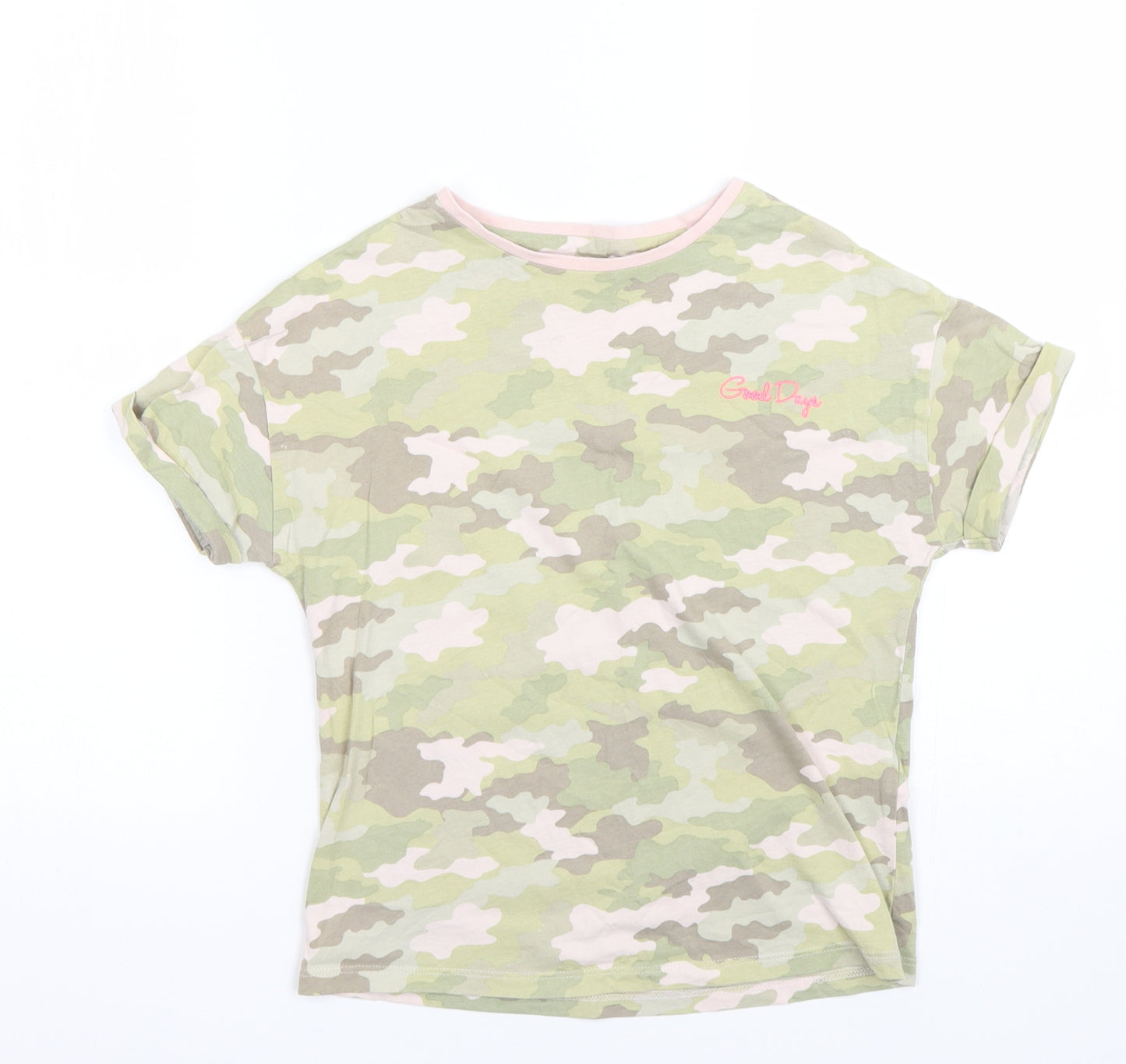 M&S Girls Green Camouflage  Basic T-Shirt Size 10-11 Years