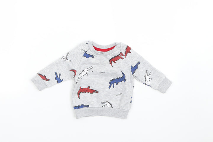 Primark Boys Grey Animal Print  Pullover Jumper Size 0-3 Months  - Crocodiles