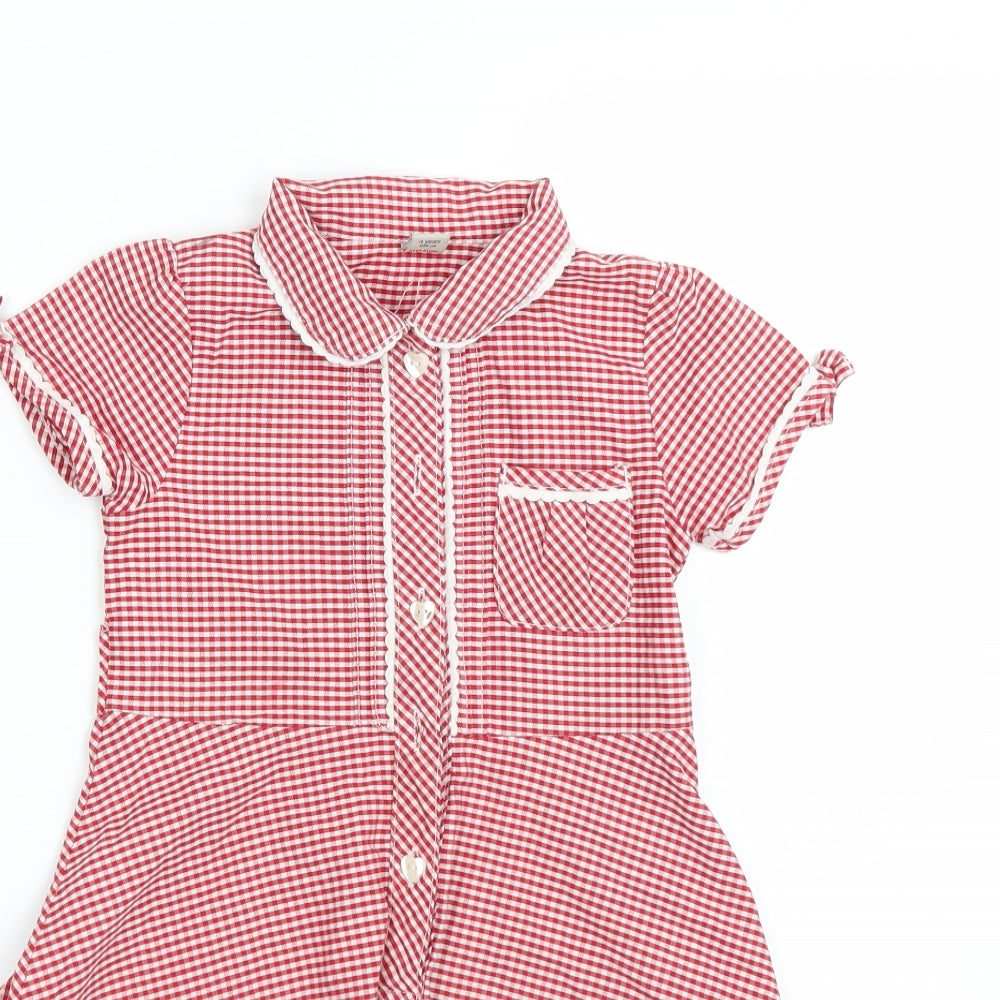 TU Girls Red Check  Shirt Dress  Size 4 Years  - School uniform