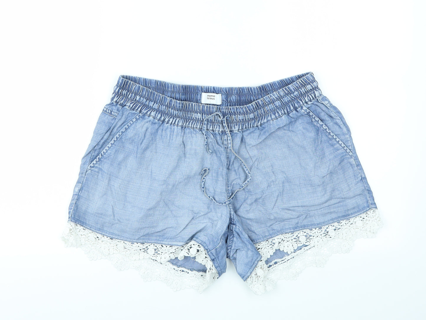 mama licious Womens Blue   Cut-Off Shorts Size L - stretch waistband