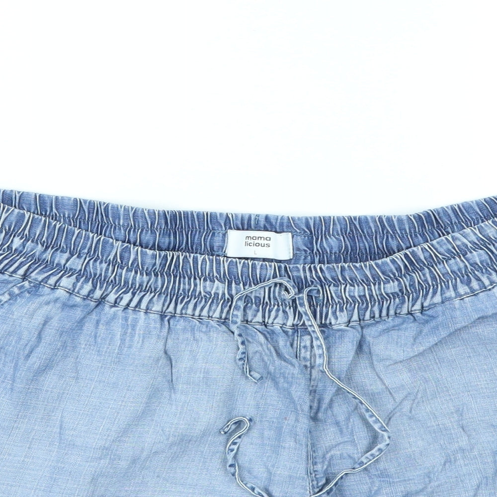 mama licious Womens Blue   Cut-Off Shorts Size L - stretch waistband