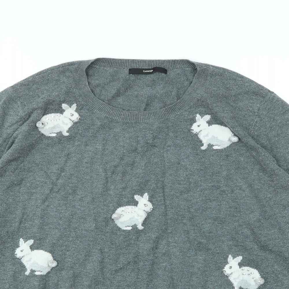 George Womens Grey Animal Print  Pullover Jumper Size 14