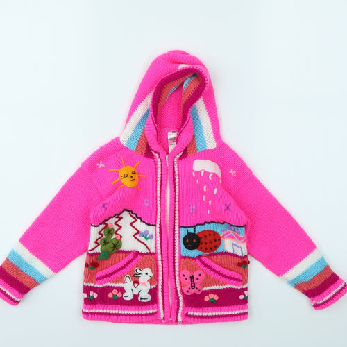 Preworn Girls Multicoloured Geometric  Cardigan Jumper Size 4 Years