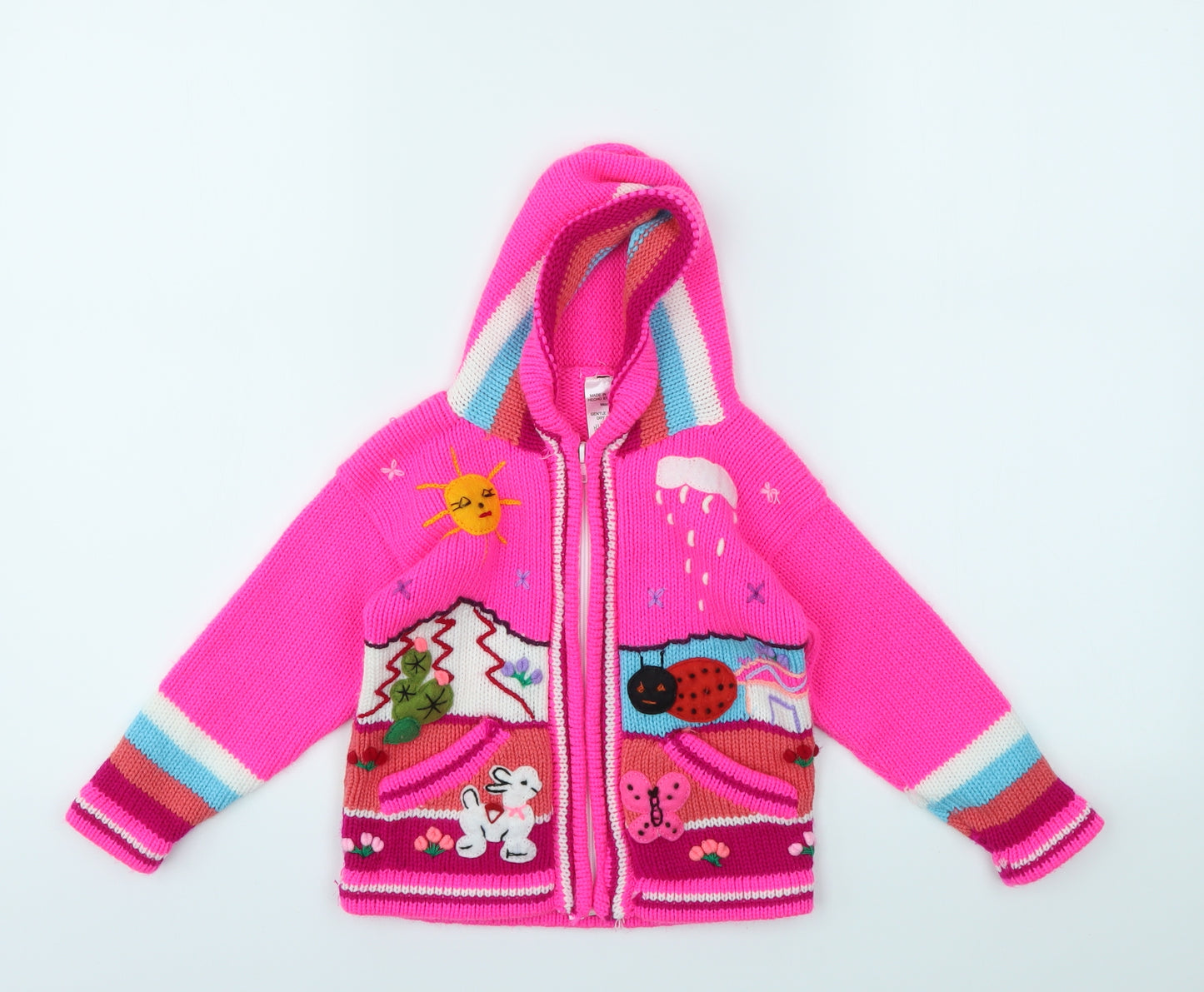 Preworn Girls Multicoloured Geometric  Cardigan Jumper Size 4 Years