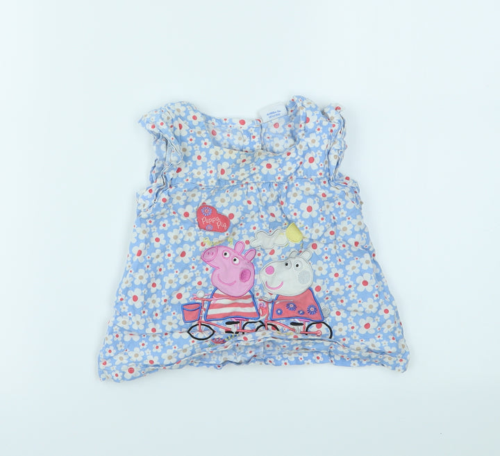George Girls Blue Geometric  Basic T-Shirt Size 12-18 Months