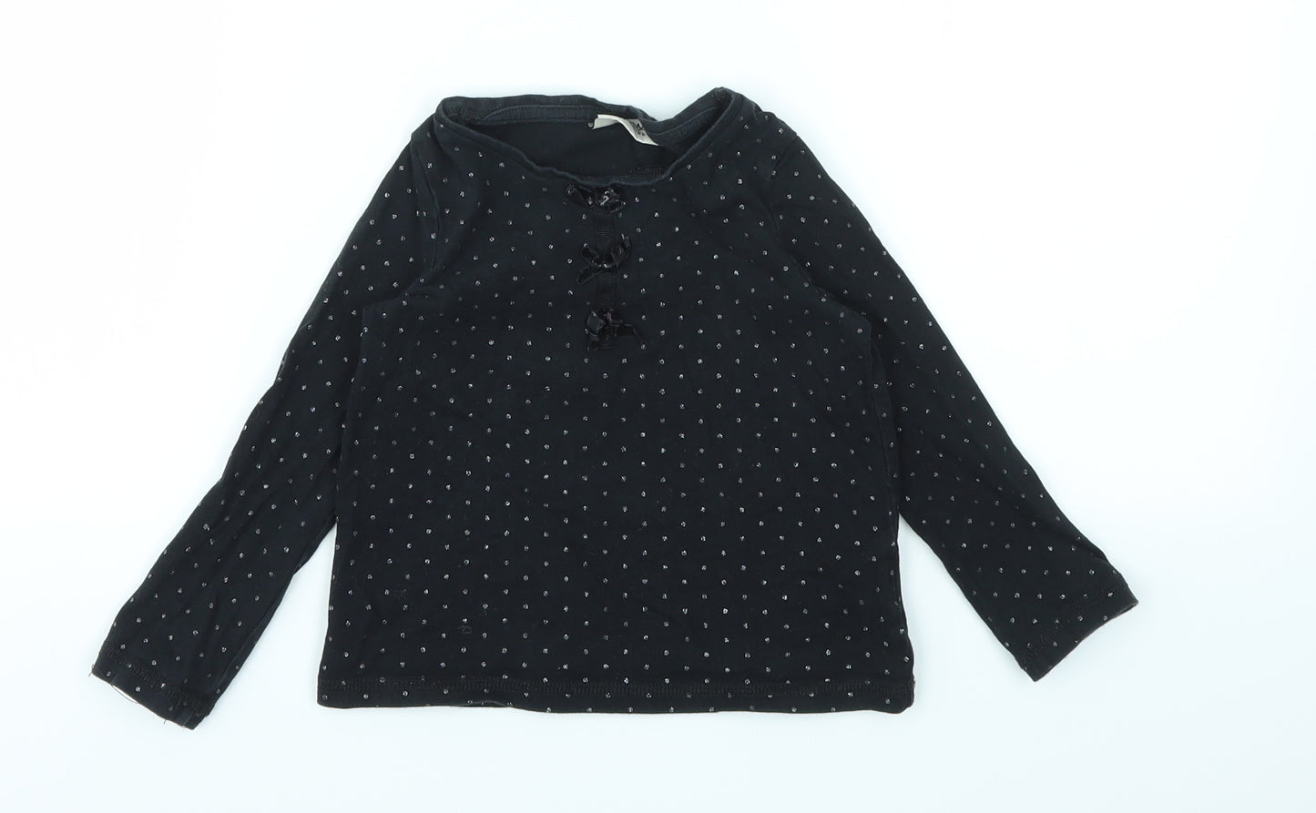 NEXT Girls Black Polka Dot  Basic T-Shirt Size 2-3 Years
