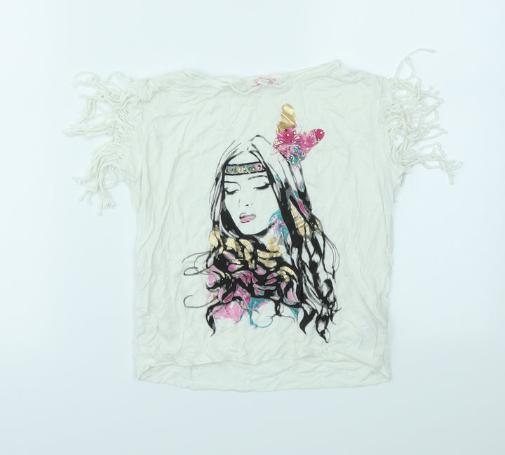 MISS EVIE Girls Silver Geometric  Basic T-Shirt Size 6-7 Years