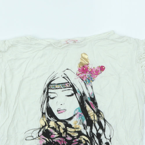 MISS EVIE Girls Silver Geometric  Basic T-Shirt Size 6-7 Years