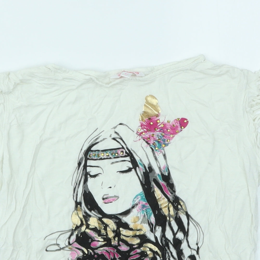 MISS EVIE Girls Silver Geometric  Basic T-Shirt Size 6-7 Years