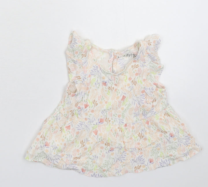 Nutmeg Girls White Floral Basic T-Shirt Size 6-9 Months