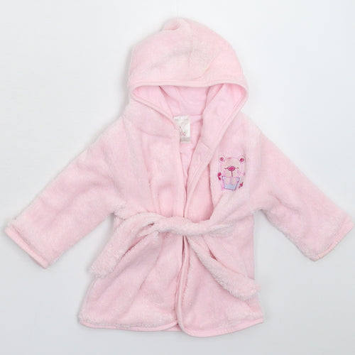 Preworn Girls Pink Solid Fleece Kimono Robe Size 9-12 Months