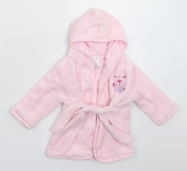 Preworn Girls Pink Solid Fleece Kimono Robe Size 9-12 Months