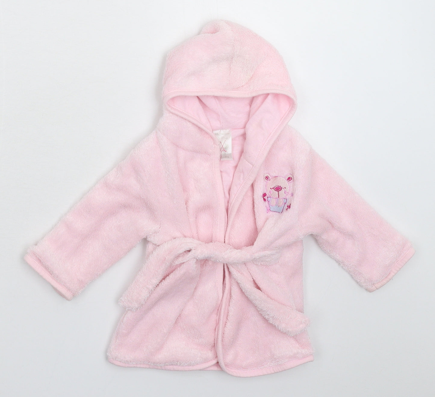 Preworn Girls Pink Solid Fleece Kimono Robe Size 9-12 Months