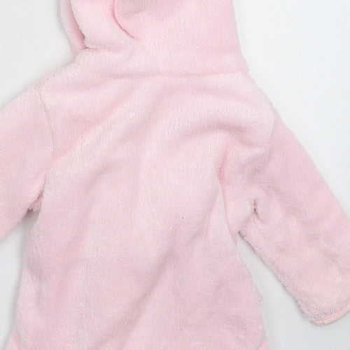 Preworn Girls Pink Solid Fleece Kimono Robe Size 9-12 Months