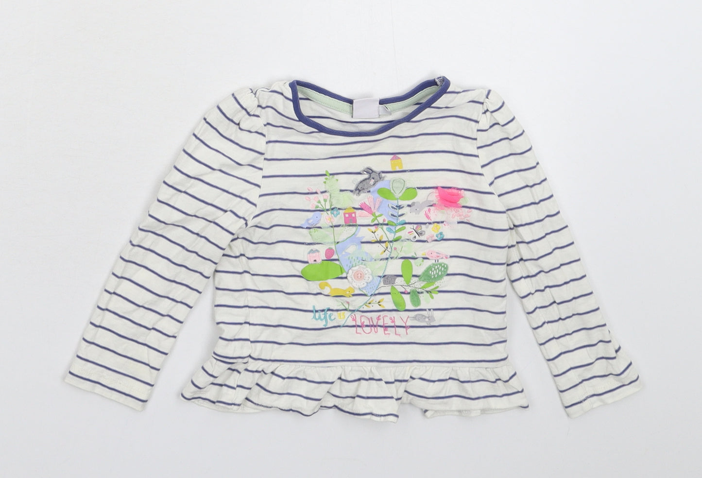 Mini Club Girls White Striped  Basic T-Shirt Size 9-12 Months