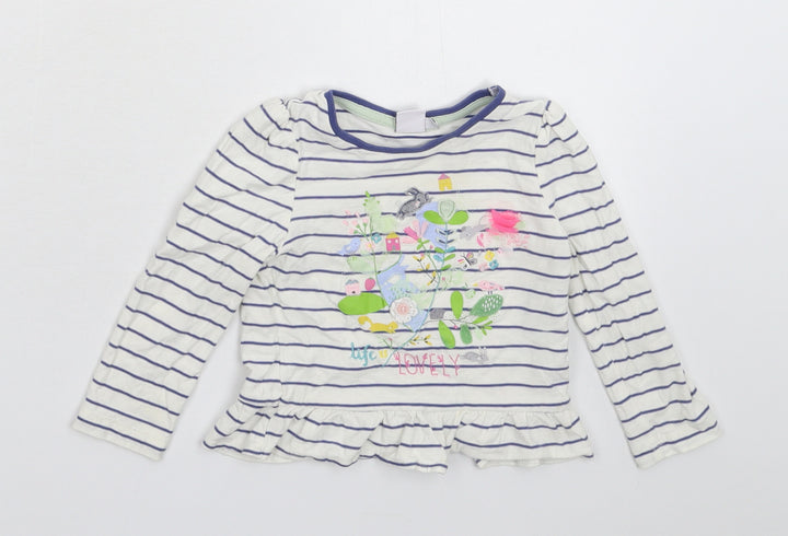 Mini Club Girls White Striped  Basic T-Shirt Size 9-12 Months