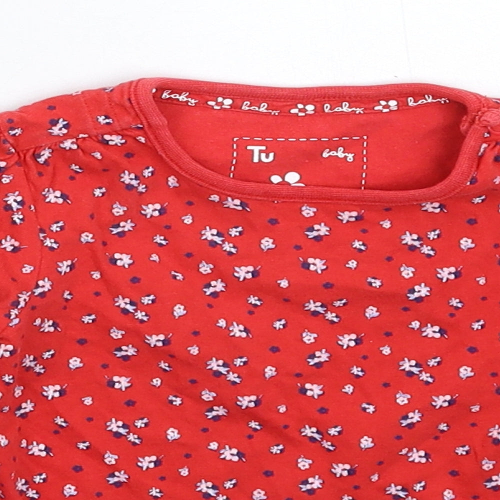 TU Girls Red Floral  Basic T-Shirt Size 18-24 Months