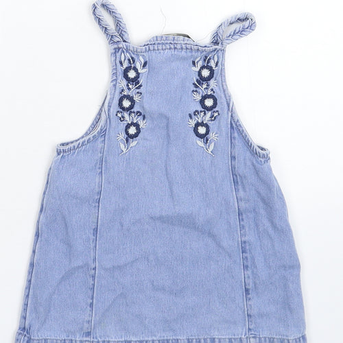 George Girls Blue Floral Denim Pinafore/Dungaree Dress  Size 12 Months