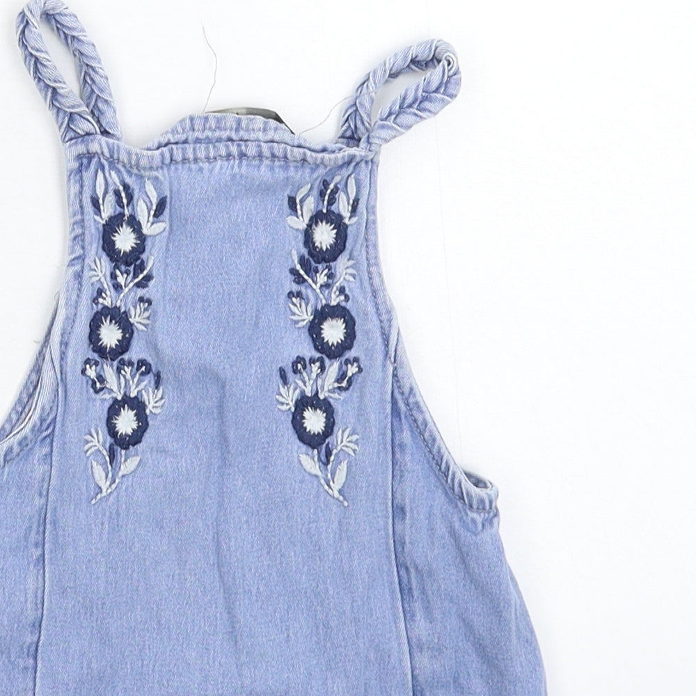 George Girls Blue Floral Denim Pinafore/Dungaree Dress  Size 12 Months