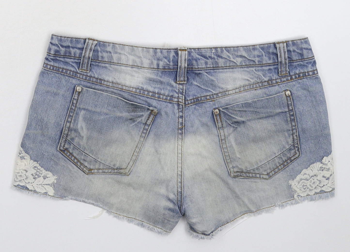 Denim & Co. Womens Blue  Denim Hot Pants Shorts Size 12 - Distressed