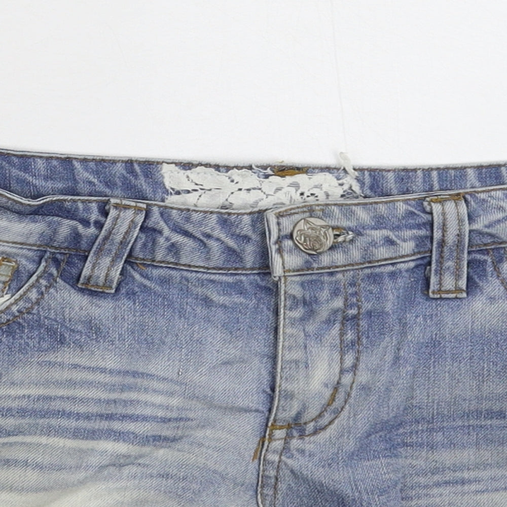 Denim & Co. Womens Blue  Denim Hot Pants Shorts Size 12 - Distressed