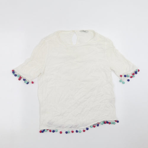 George Womens White   Basic Blouse Size 10  - pom pom detail