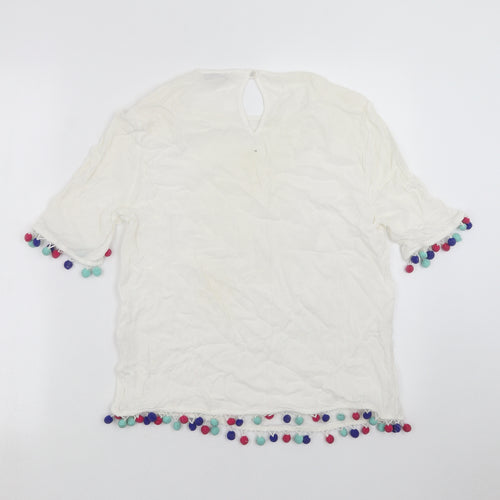 George Womens White   Basic Blouse Size 10  - pom pom detail