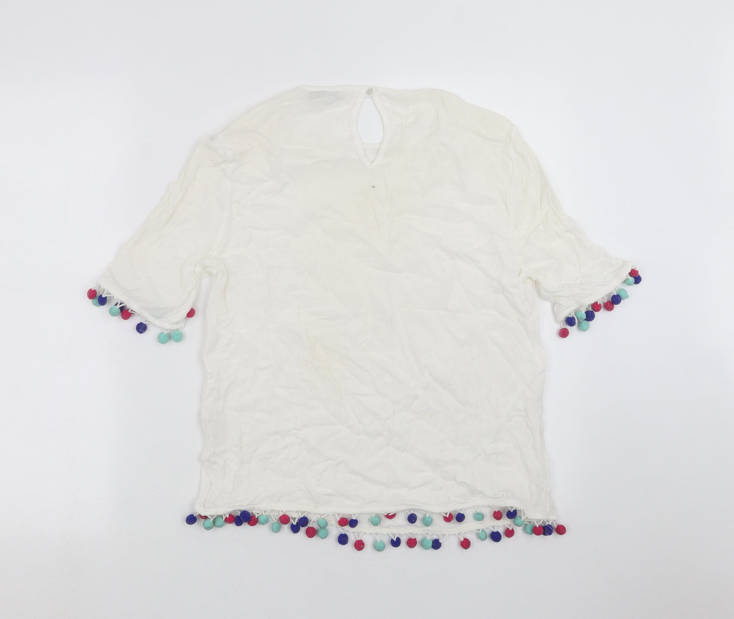 George Womens White   Basic Blouse Size 10  - pom pom detail