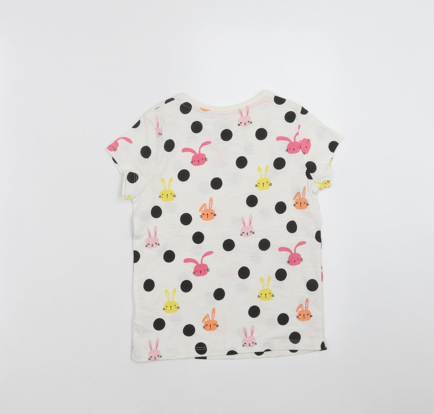 F&F Girls White Polka Dot  Basic T-Shirt Size 5-6 Years  - rabbits