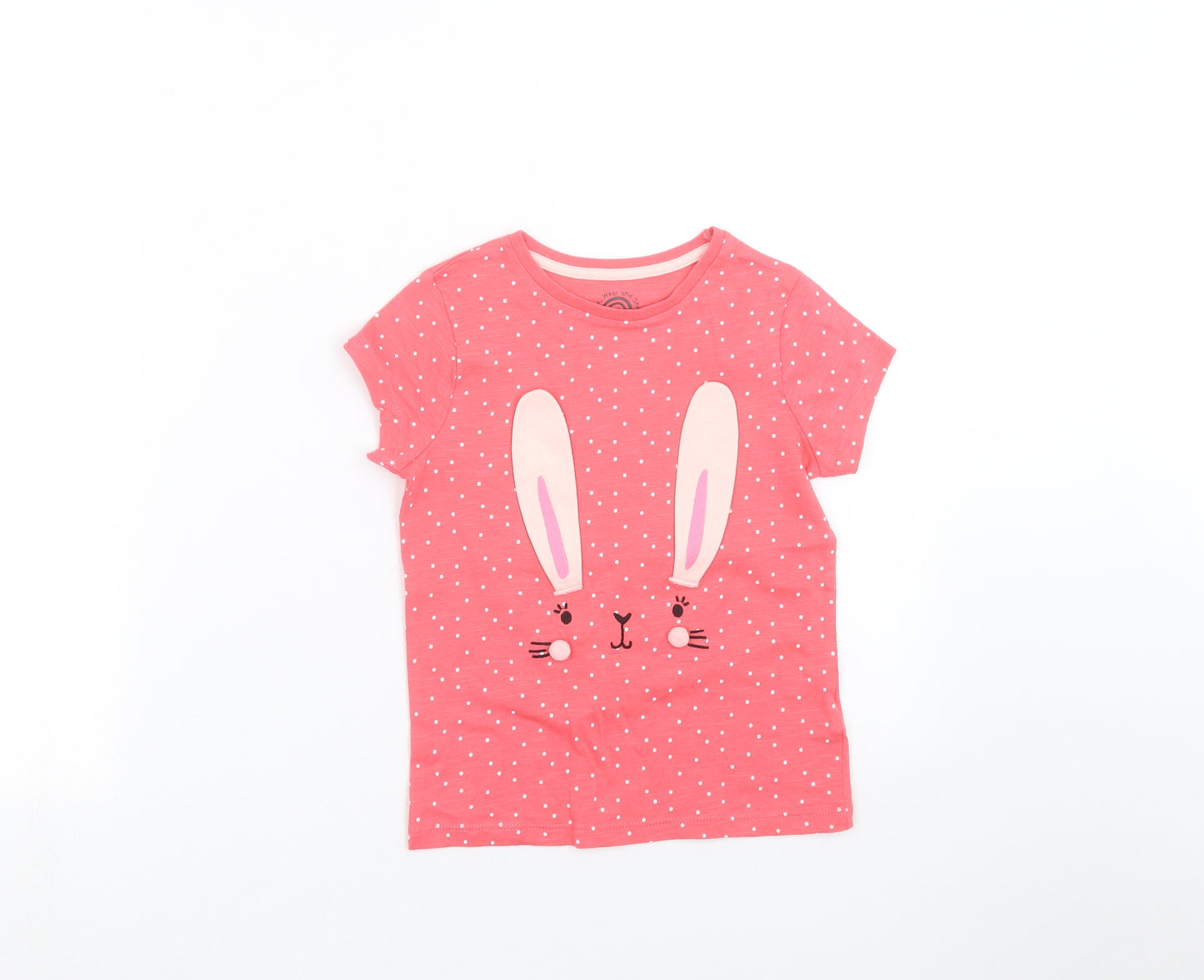 F&F Girls Pink Polka Dot  Basic T-Shirt Size 5-6 Years  - rabbit