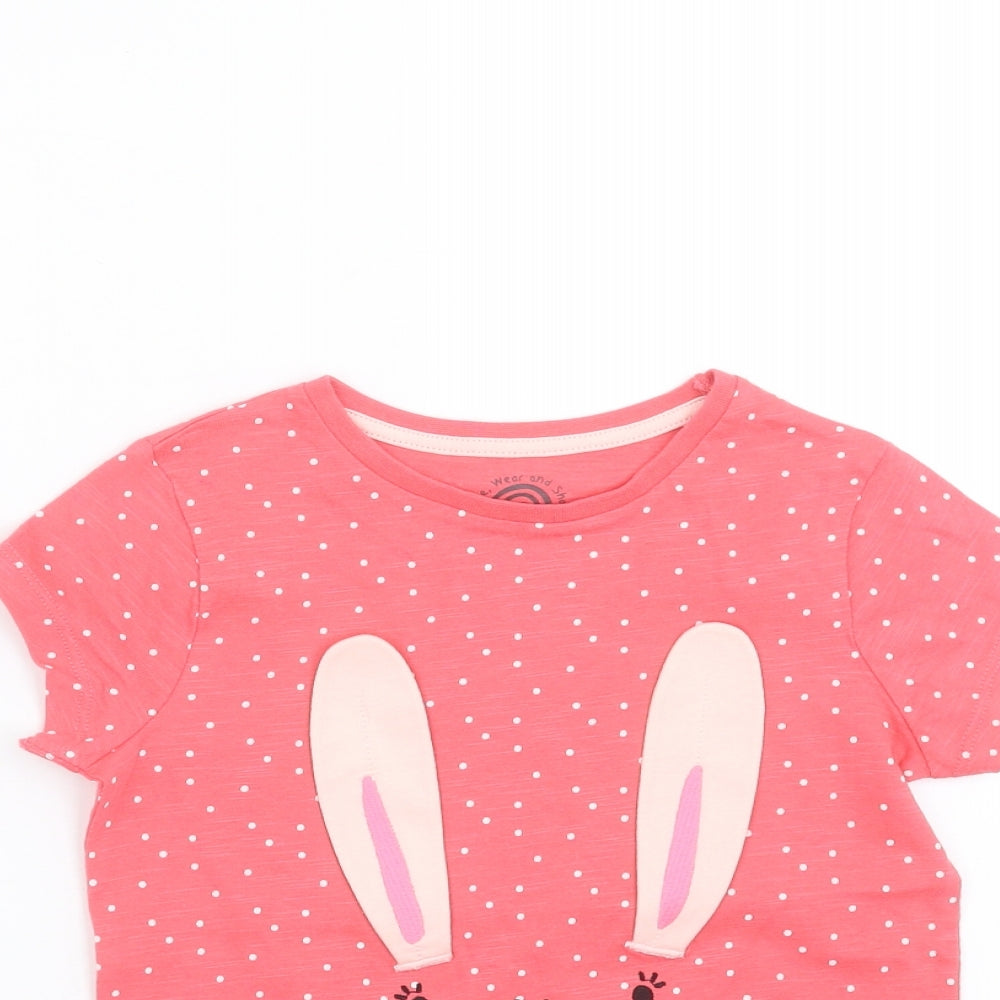 F&F Girls Pink Polka Dot  Basic T-Shirt Size 5-6 Years  - rabbit