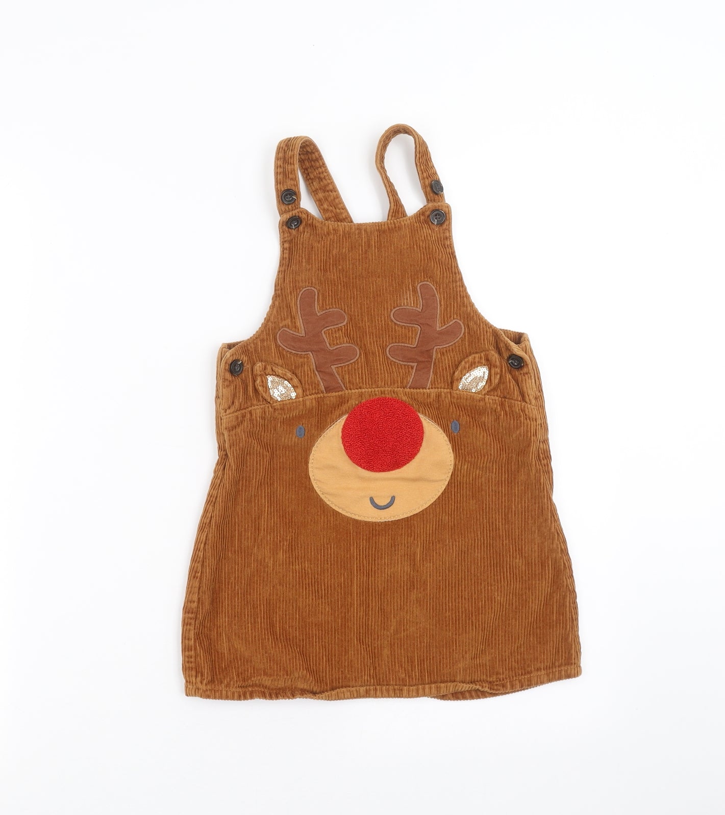 TU Girls Brown  Corduroy Pinafore/Dungaree Dress  Size 4-5 Years  - reindeer