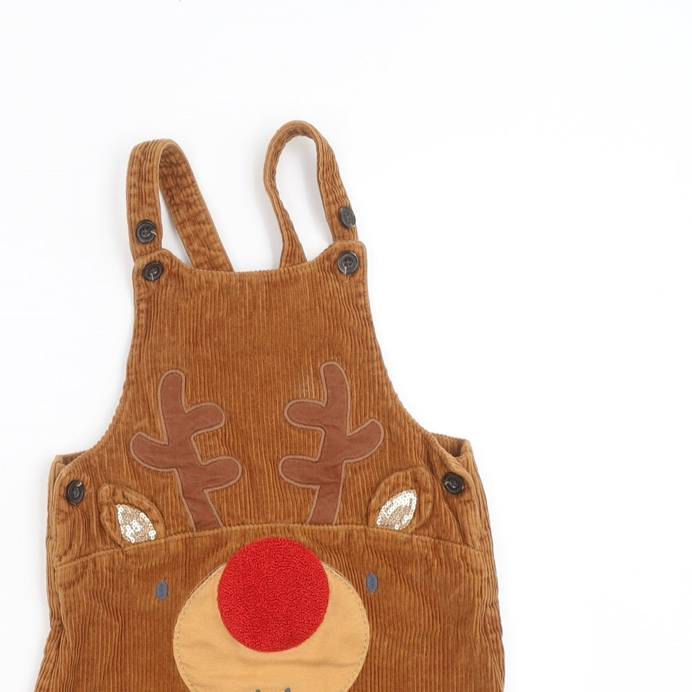 TU Girls Brown  Corduroy Pinafore/Dungaree Dress  Size 4-5 Years  - reindeer