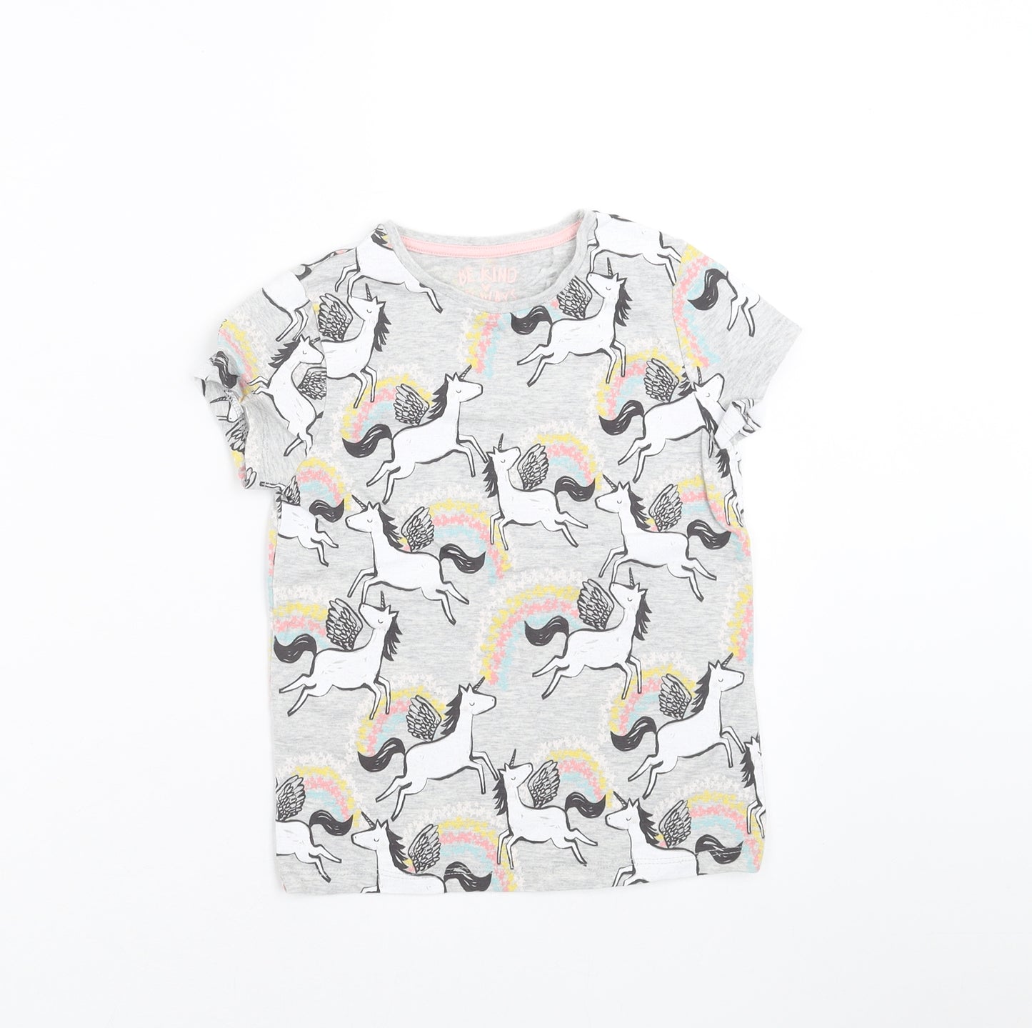 F&F Girls Grey   Basic T-Shirt Size 5-6 Years  - unicorn