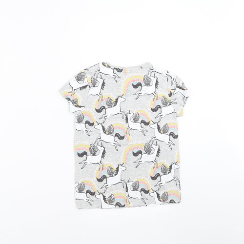 F&F Girls Grey   Basic T-Shirt Size 5-6 Years  - unicorn